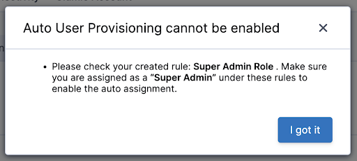 Auto User Provisioning cannot be enabled